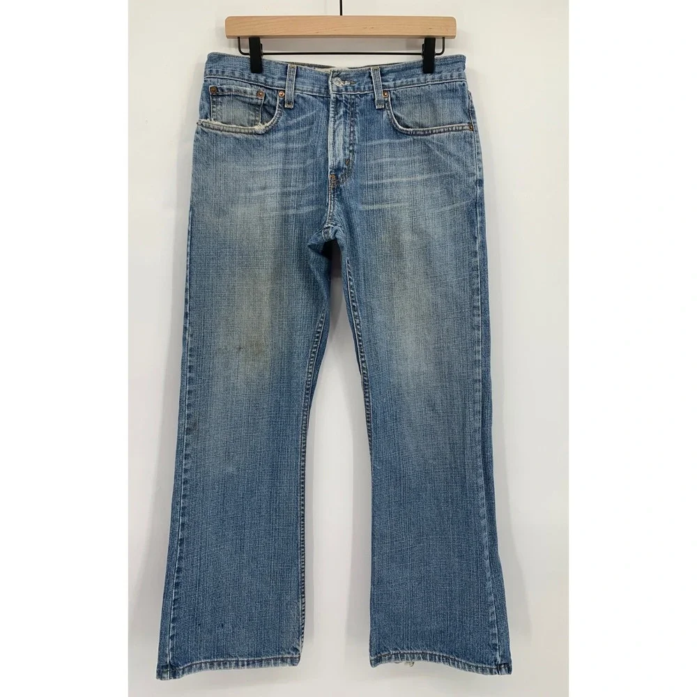 Vintage Levis 527 Jeans Mens 32x30 Blue Low Boot Cut Distressed Fade Y2K Denim